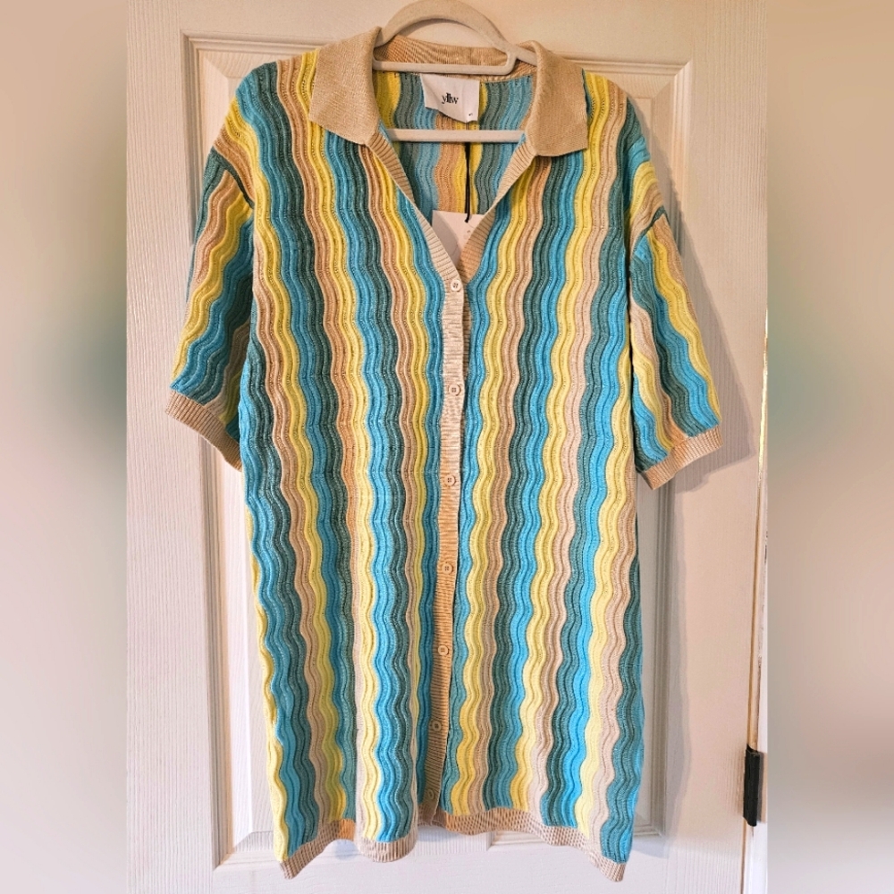 Yellow‎ The Label Felix Knit Short Sleeved Shirt Dress Tropic M/L nwt